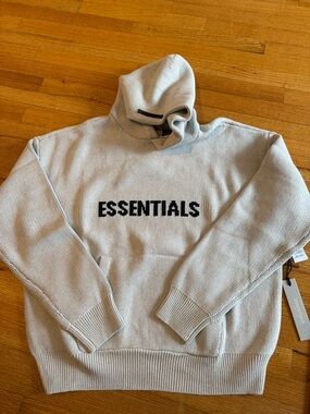 ESSENTIALS Unisex Hooded Knit Sweater in Light Beige (Oatmeal) - Small